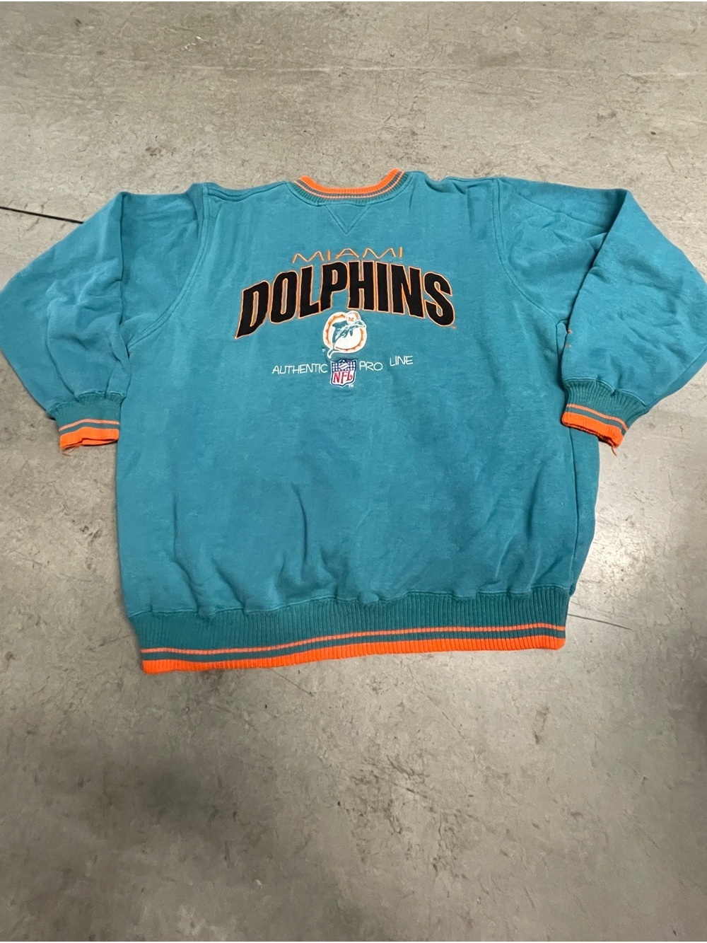 NFL 90s Miami Dolphins Teal Crewneck Sweatshirt with Orange Trim XL